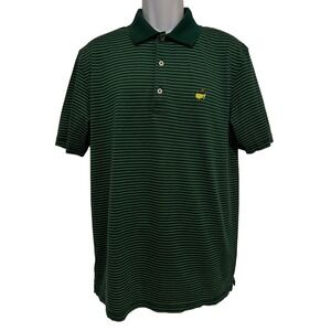 Masters Collection‎ Mens Polo Shirt Golf Green Stripe Pima Cotton Short Sleeve L